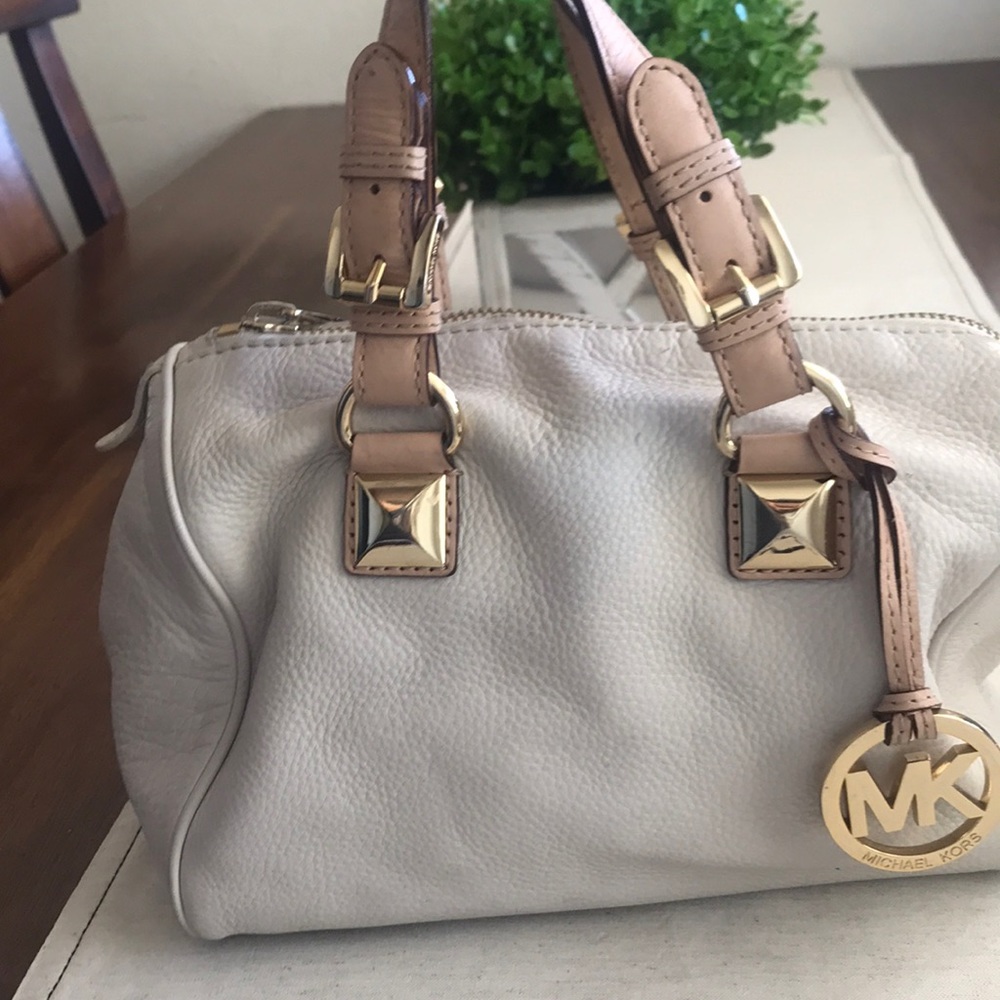 Michael Kors white, tan & gold purse